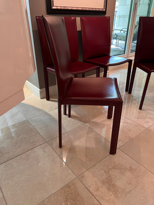 Set of 4 Custom Made MCM Red Leather Dining Chairs
