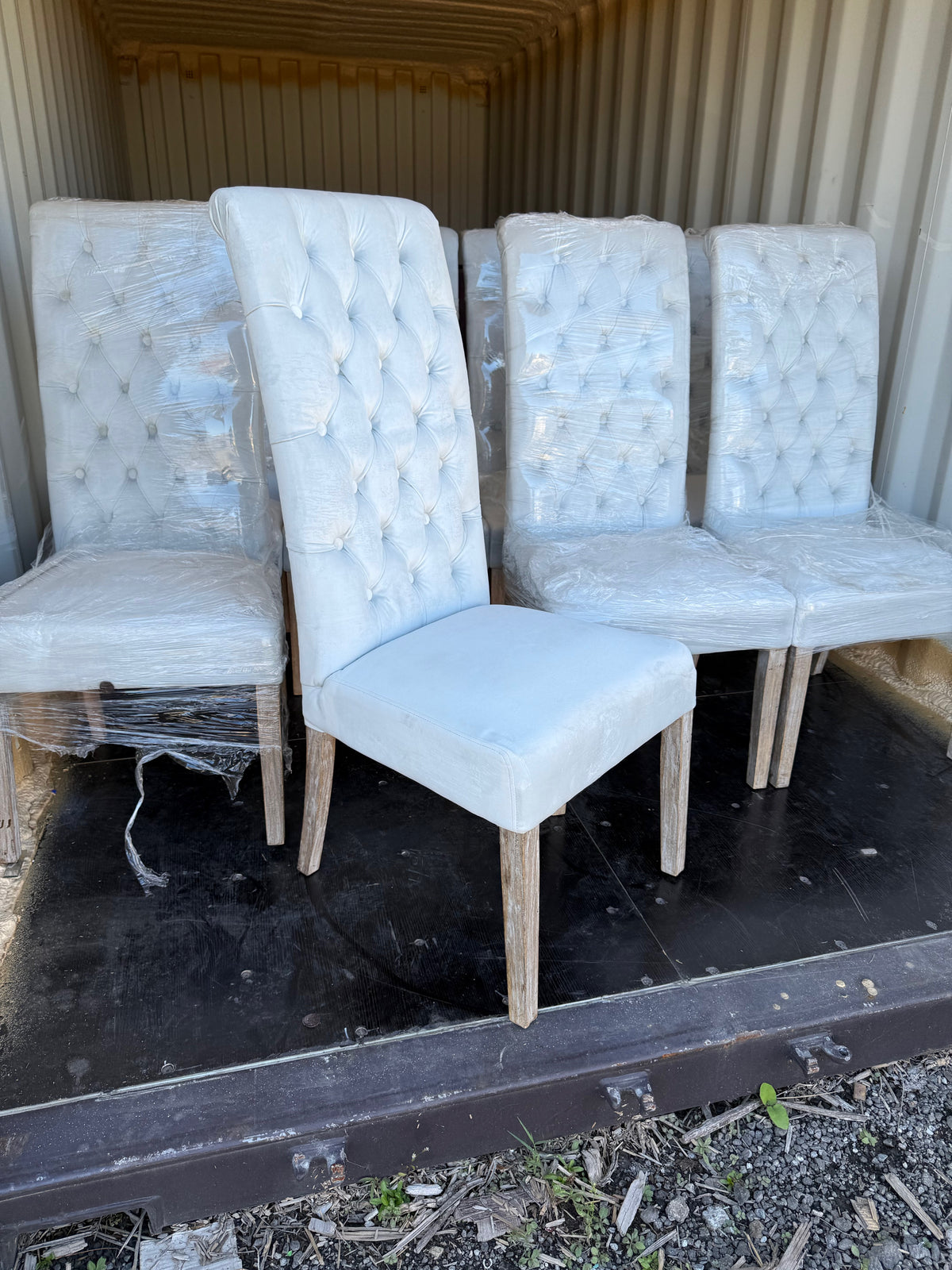 Set of 8 Grey/Cream Tufted Dining Chairs