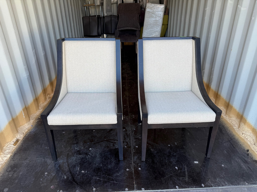 Pair of Beige/Cream Upholstered Armchairs with Wood Frame
