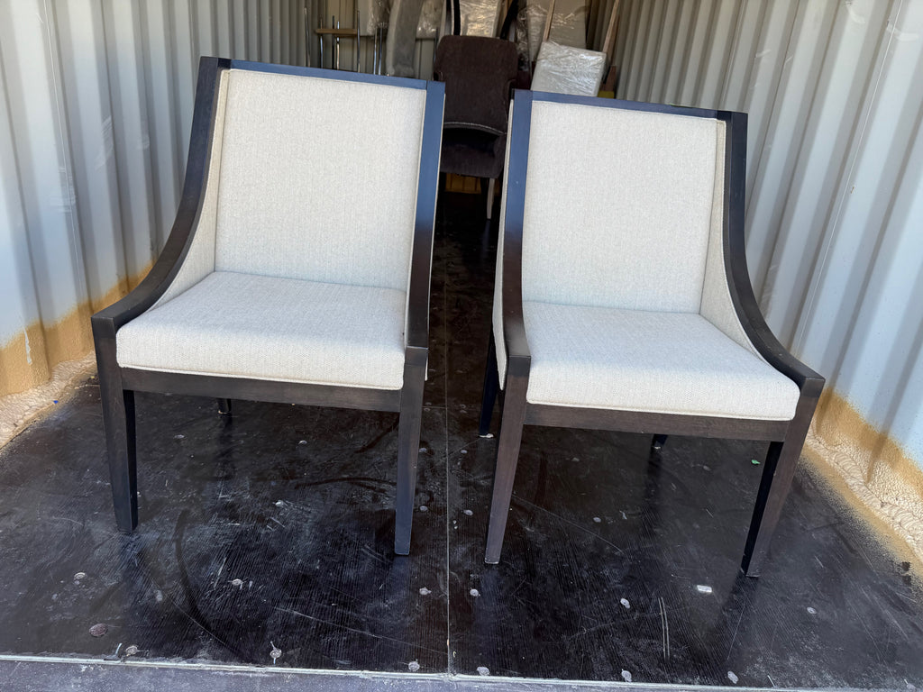 Pair of Beige/Cream Upholstered Armchairs with Wood Frame