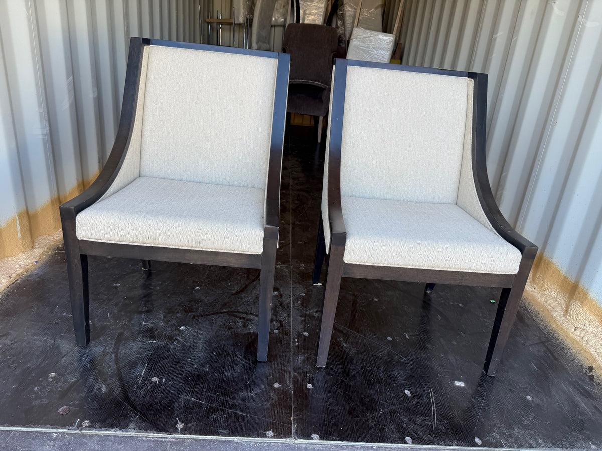 Pair of Beige/Cream Upholstered Armchairs with Wood Frame