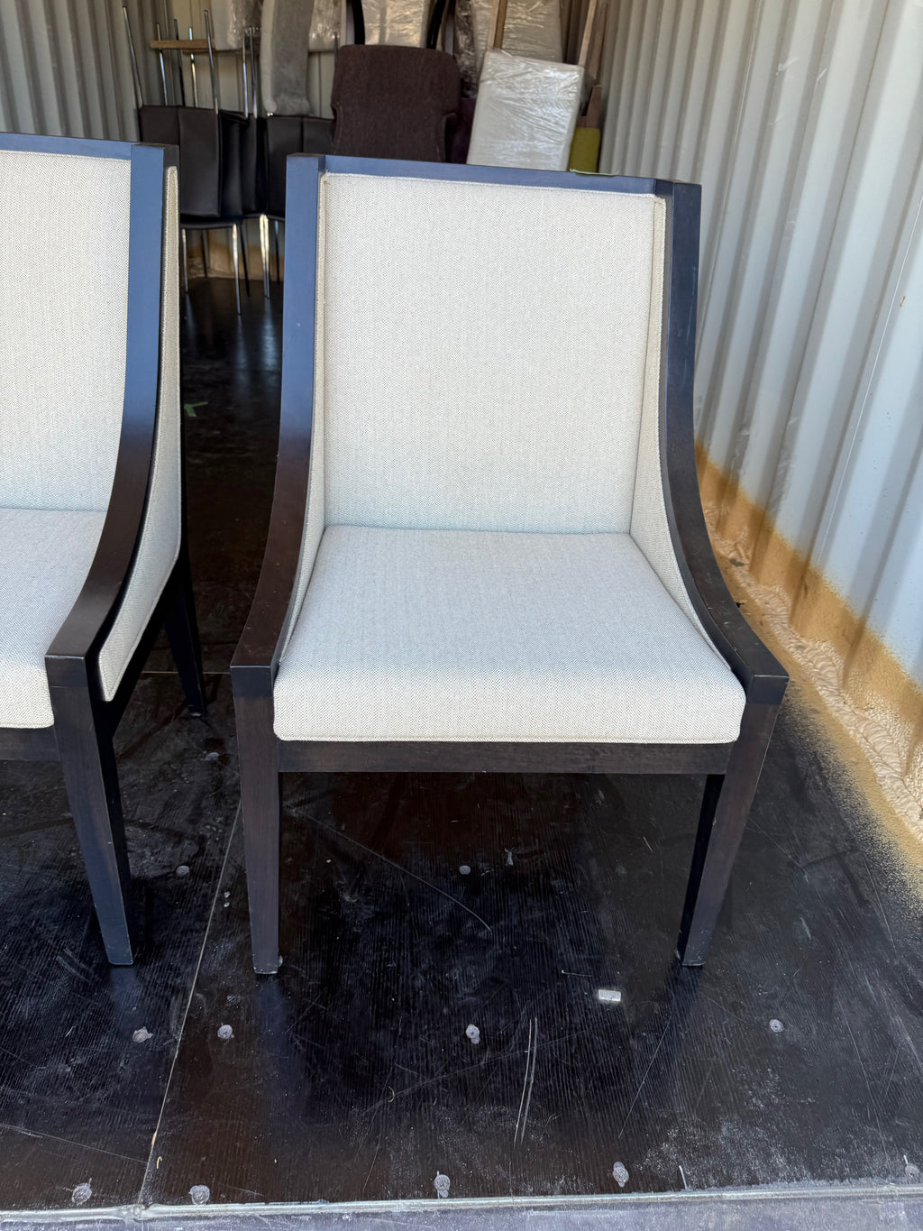 Pair of Beige/Cream Upholstered Armchairs with Wood Frame