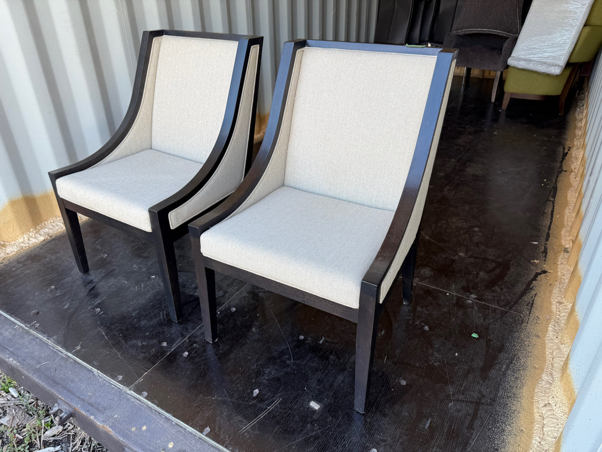 Pair of Beige/Cream Upholstered Armchairs with Wood Frame