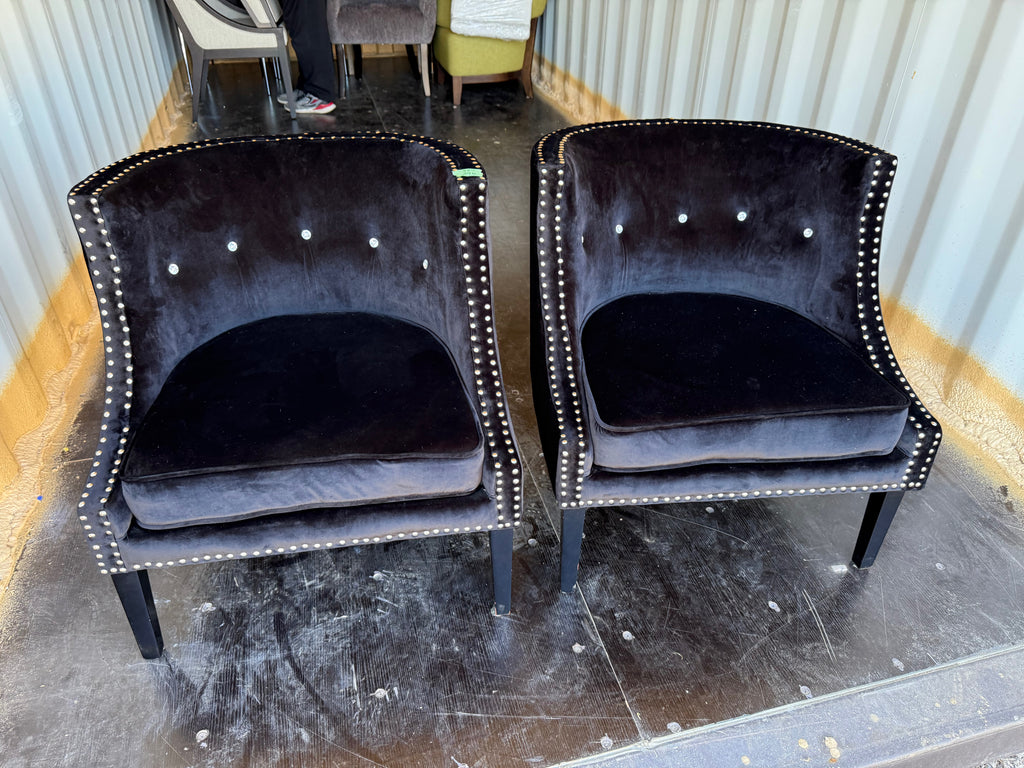 Pair of Black Velvet Barrel Chairs