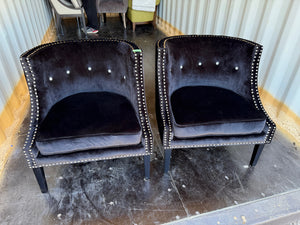 Pair of Black Velvet Barrel Chairs