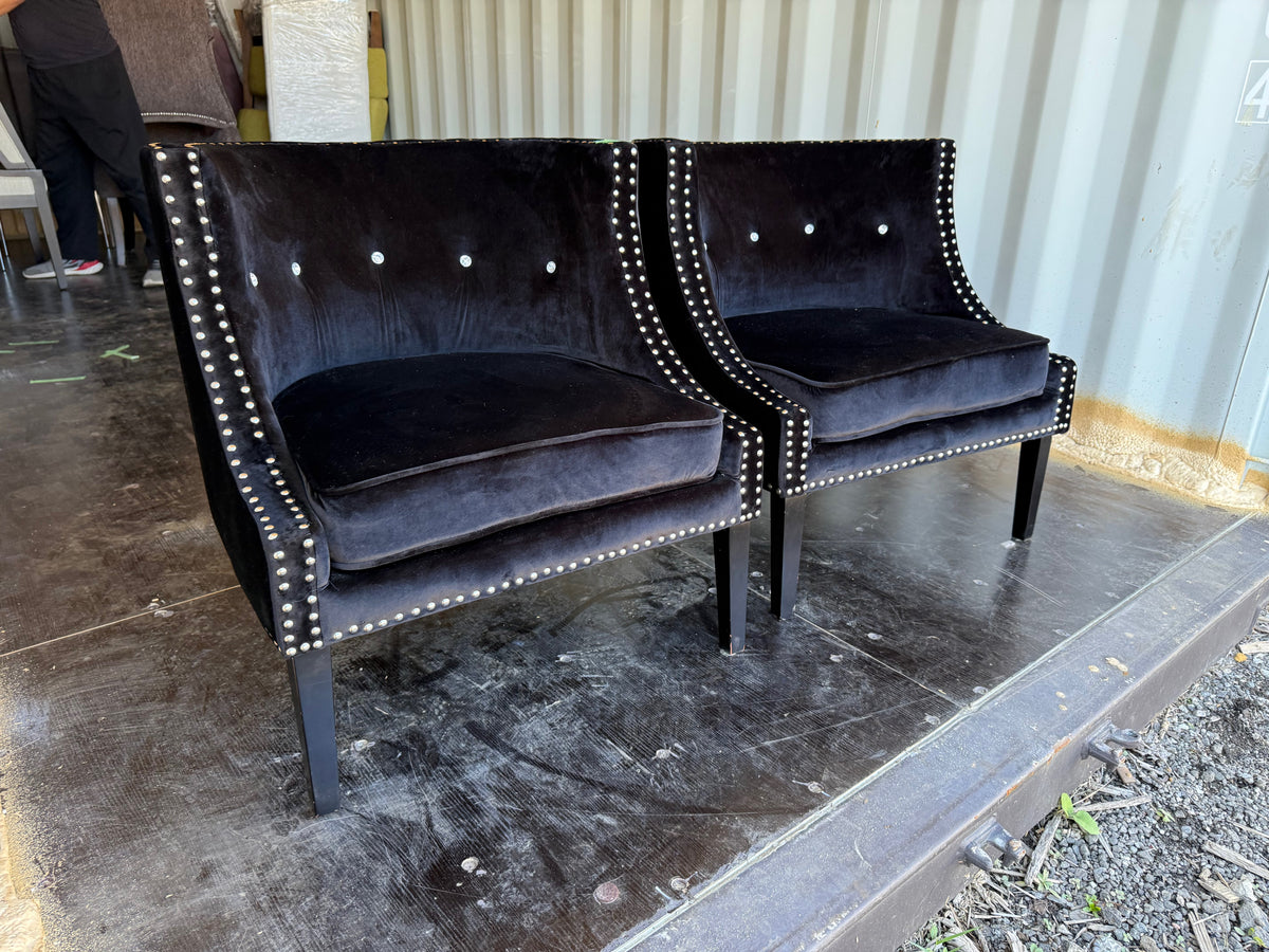 Pair of Black Velvet Barrel Chairs