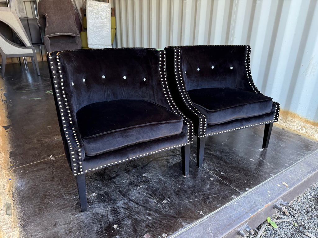 Pair of Black Velvet Barrel Chairs