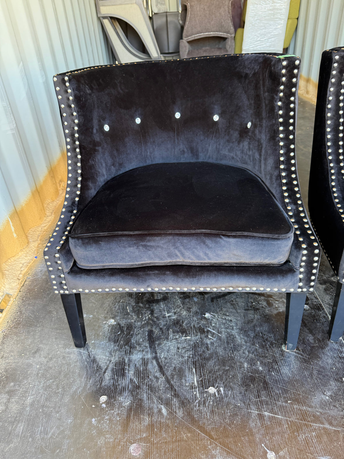 Pair of Black Velvet Barrel Chairs