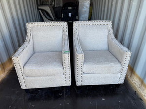 Pair of Cream Patterned Upholstered Armchairs