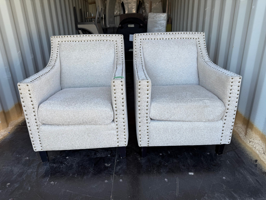 Pair of Cream Patterned Upholstered Armchairs