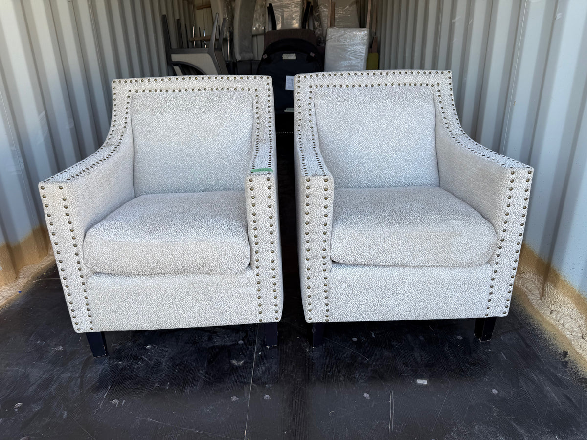 Pair of Cream Patterned Upholstered Armchairs