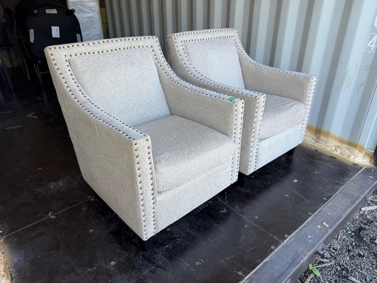 Pair of Cream Patterned Upholstered Armchairs