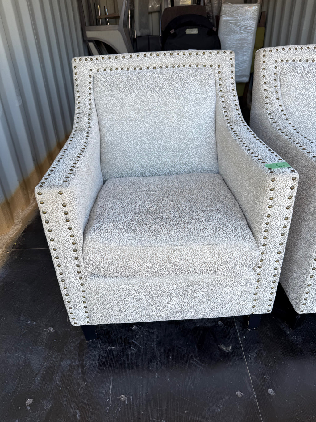 Pair of Cream Patterned Upholstered Armchairs