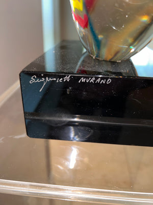 Murano Glass Sculpture on Marble Base by Signoretti, Signed on base