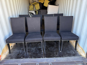 Set of 8 Black Fabric Dining Chairs with Studded Trim