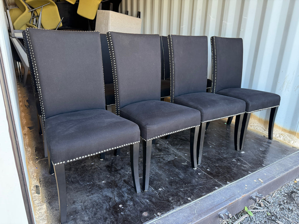 Set of 8 Black Fabric Dining Chairs with Studded Trim