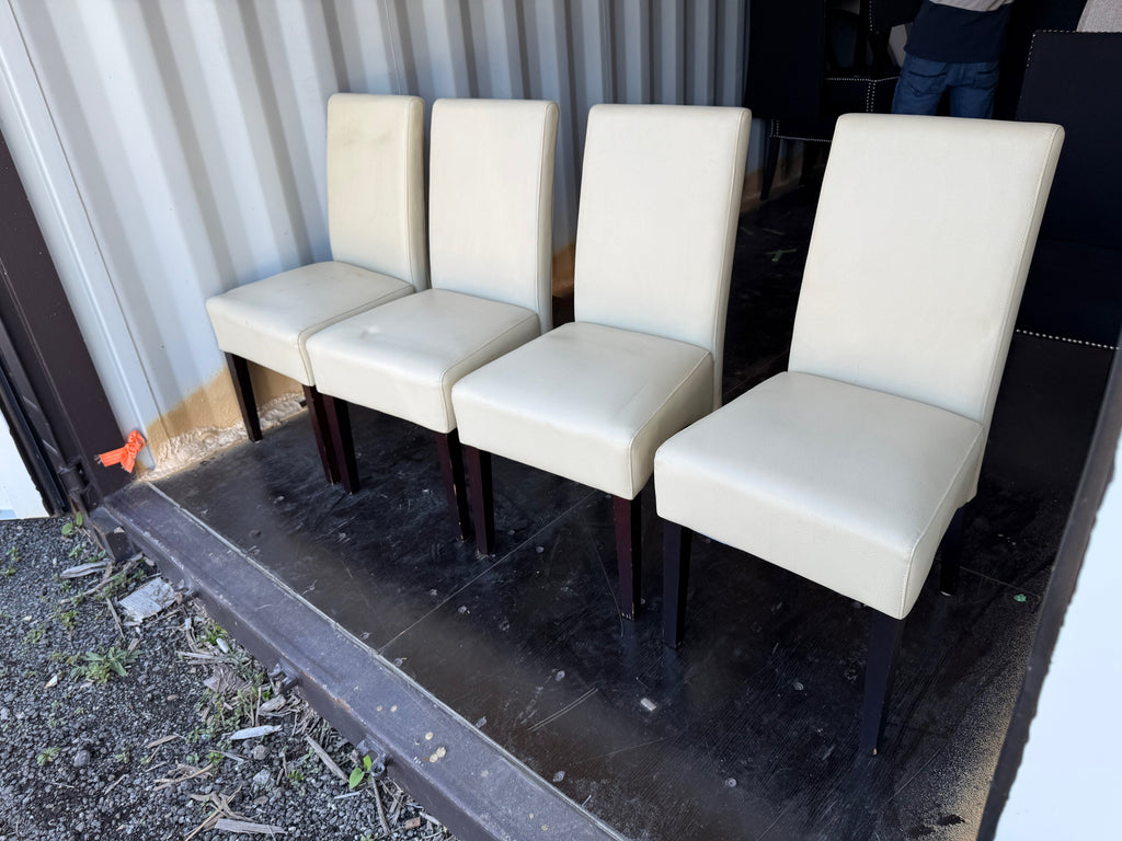 Set of 4 Cream Faux Leather Dining Chairs