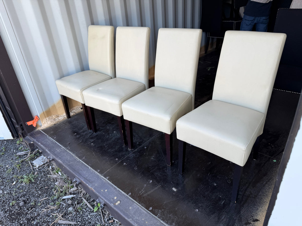Set of 4 Cream Faux Leather Dining Chairs