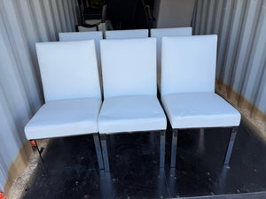 Set of 6 White Faux Leather, Chrome Frame Dining Chairs