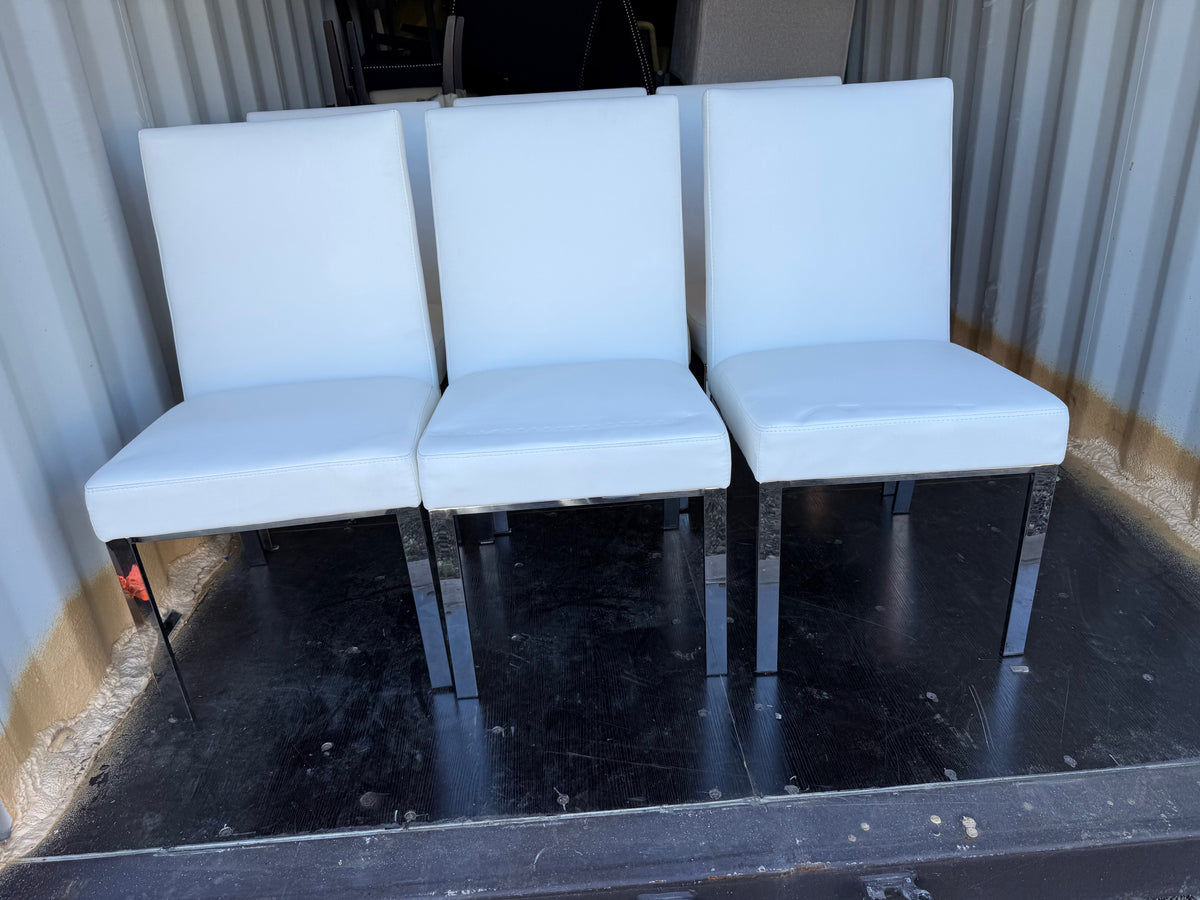 Set of 6 White Faux Leather, Chrome Frame Dining Chairs