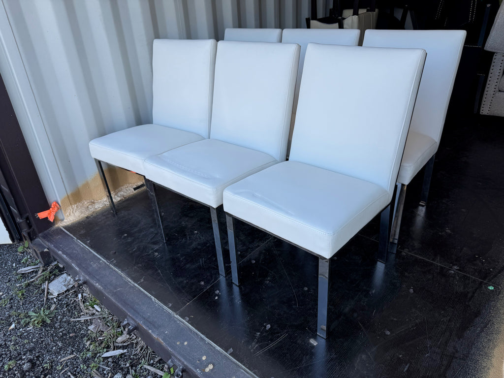 Set of 6 White Faux Leather, Chrome Frame Dining Chairs