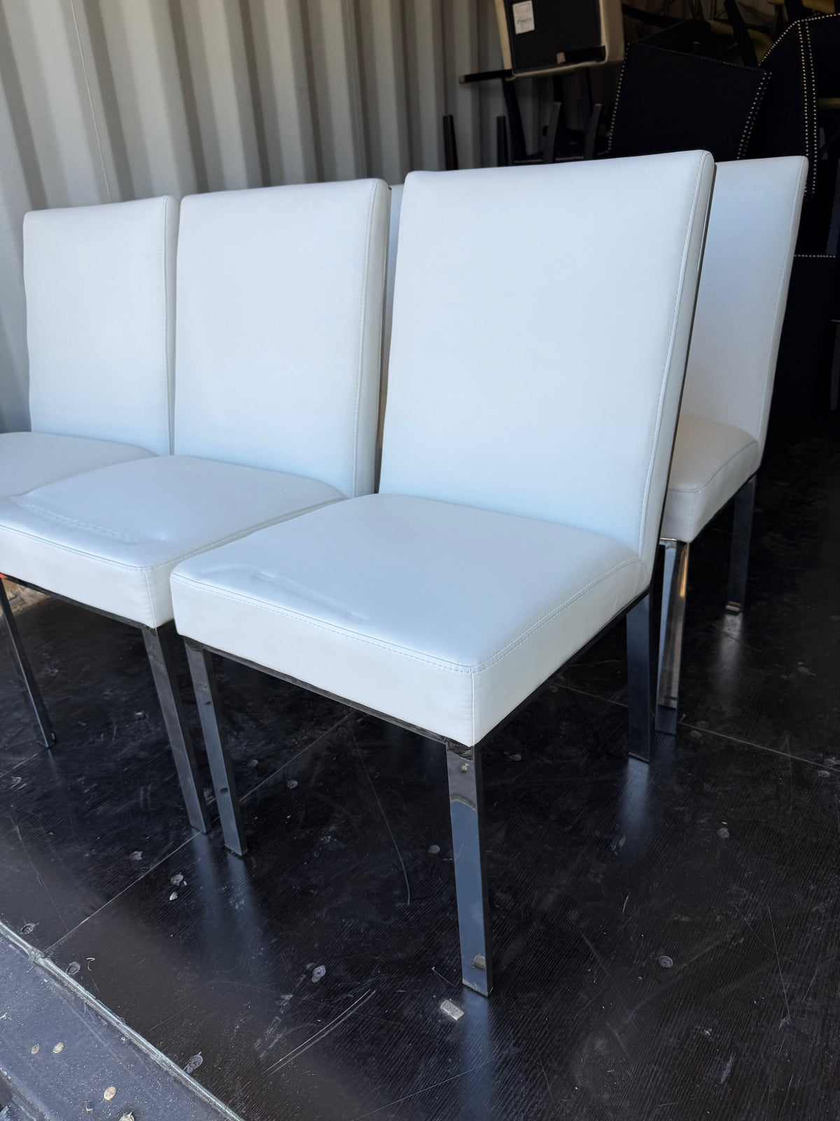Set of 6 White Faux Leather, Chrome Frame Dining Chairs