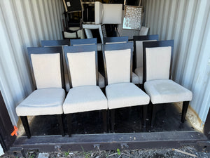 Set of 8 Beige Fabric Dining Chairs, Black Wood Frame