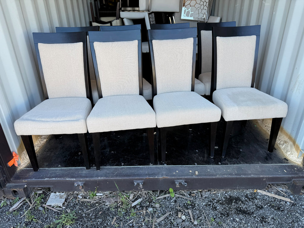 Set of 8 Beige Fabric Dining Chairs, Black Wood Frame
