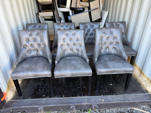 Set of 7 Grey Tufted Faux Leather Dining Chairs