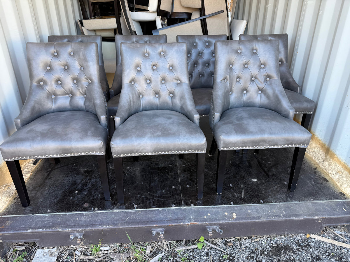 Set of 7 Grey Tufted Faux Leather Dining Chairs