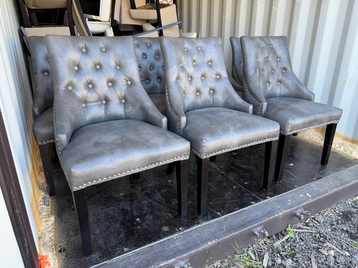 Set of 7 Grey Tufted Faux Leather Dining Chairs
