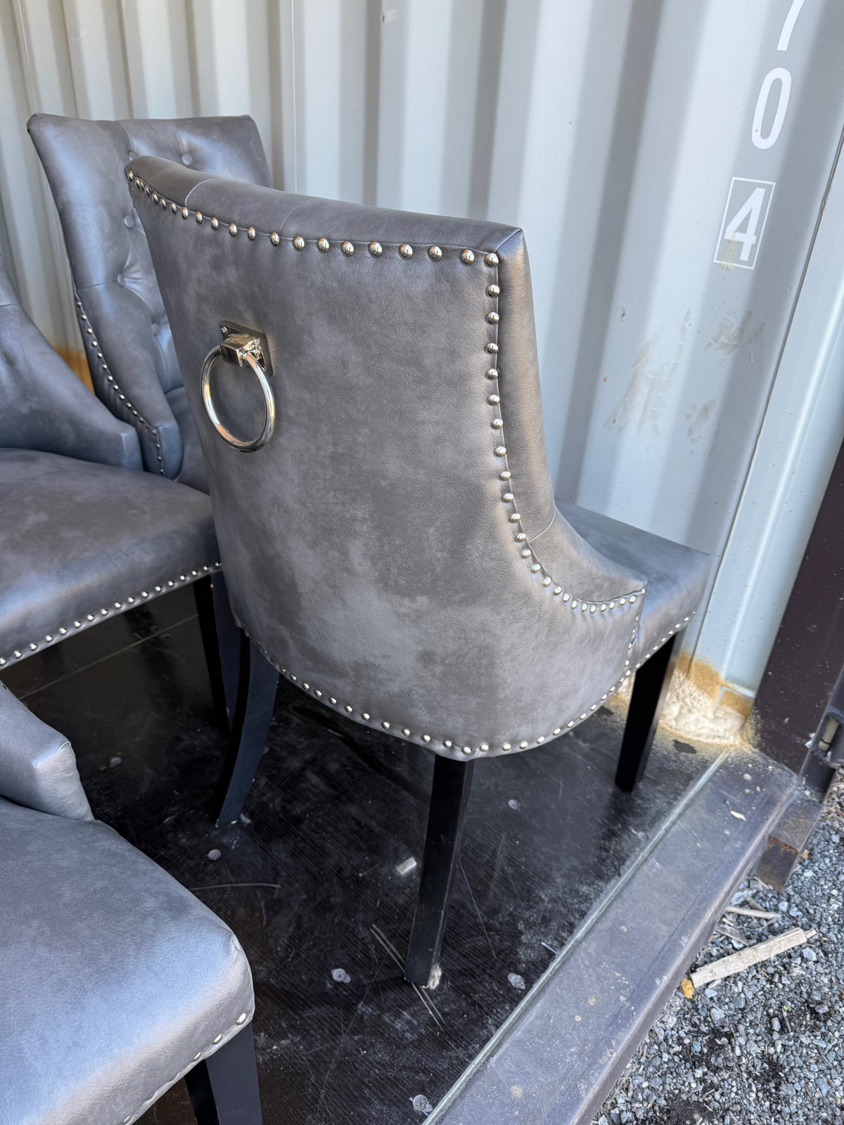 Set of 7 Grey Tufted Faux Leather Dining Chairs