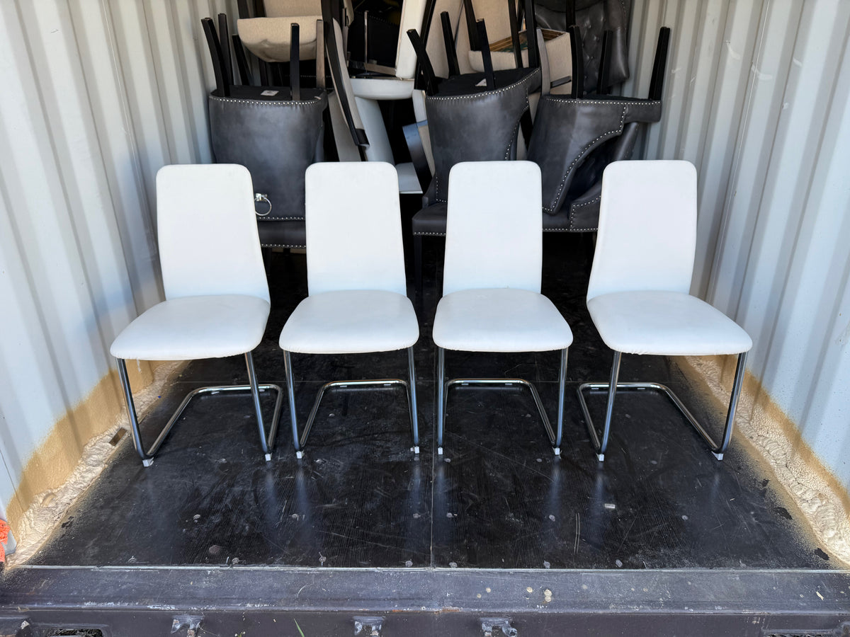 Set of 4 White Faux Leather Dining Chairs