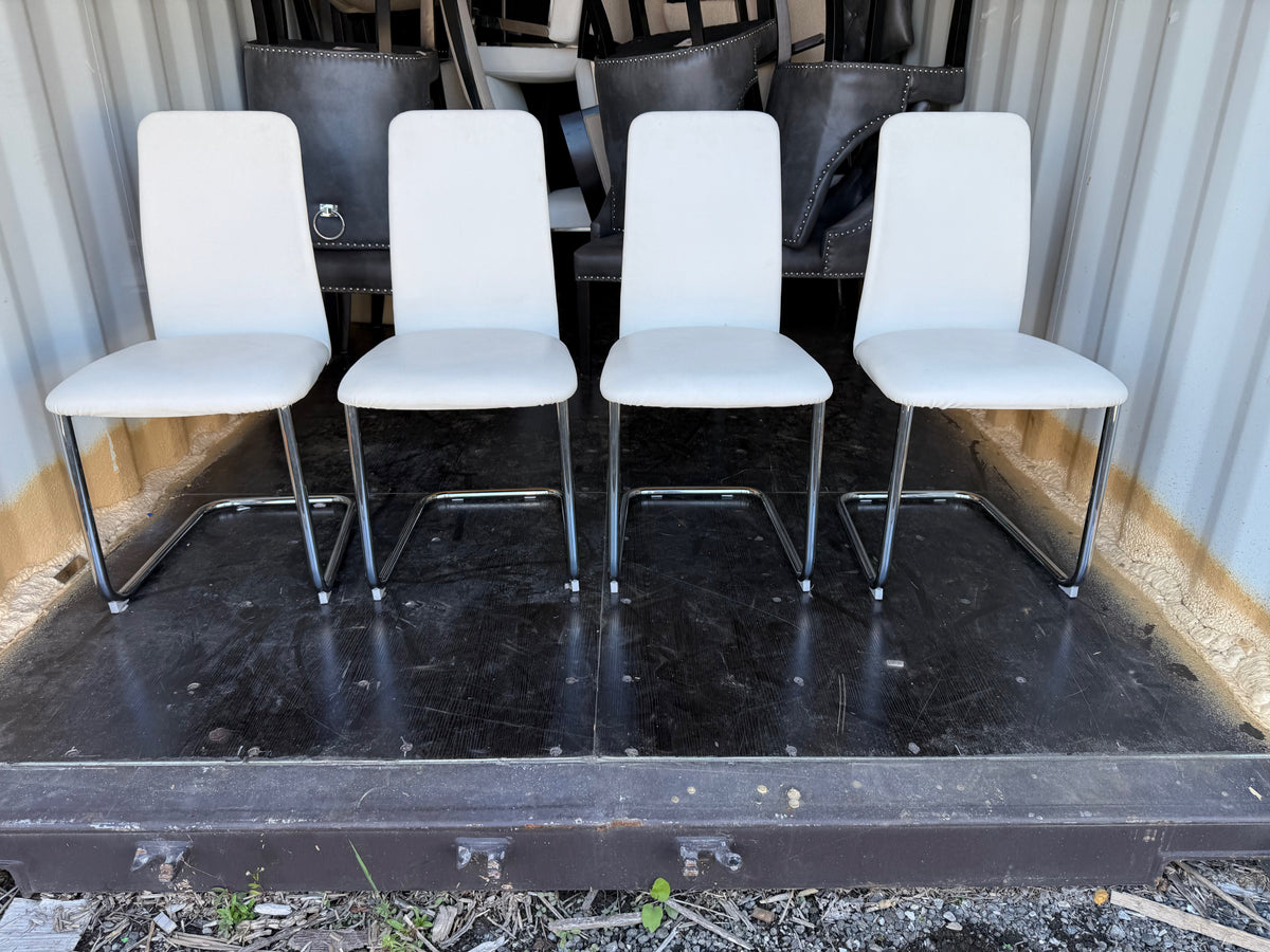 Set of 4 White Faux Leather Dining Chairs