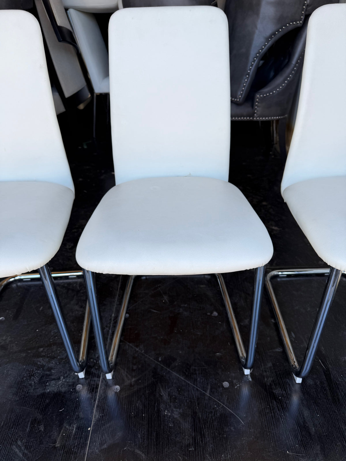 Set of 4 White Faux Leather Dining Chairs