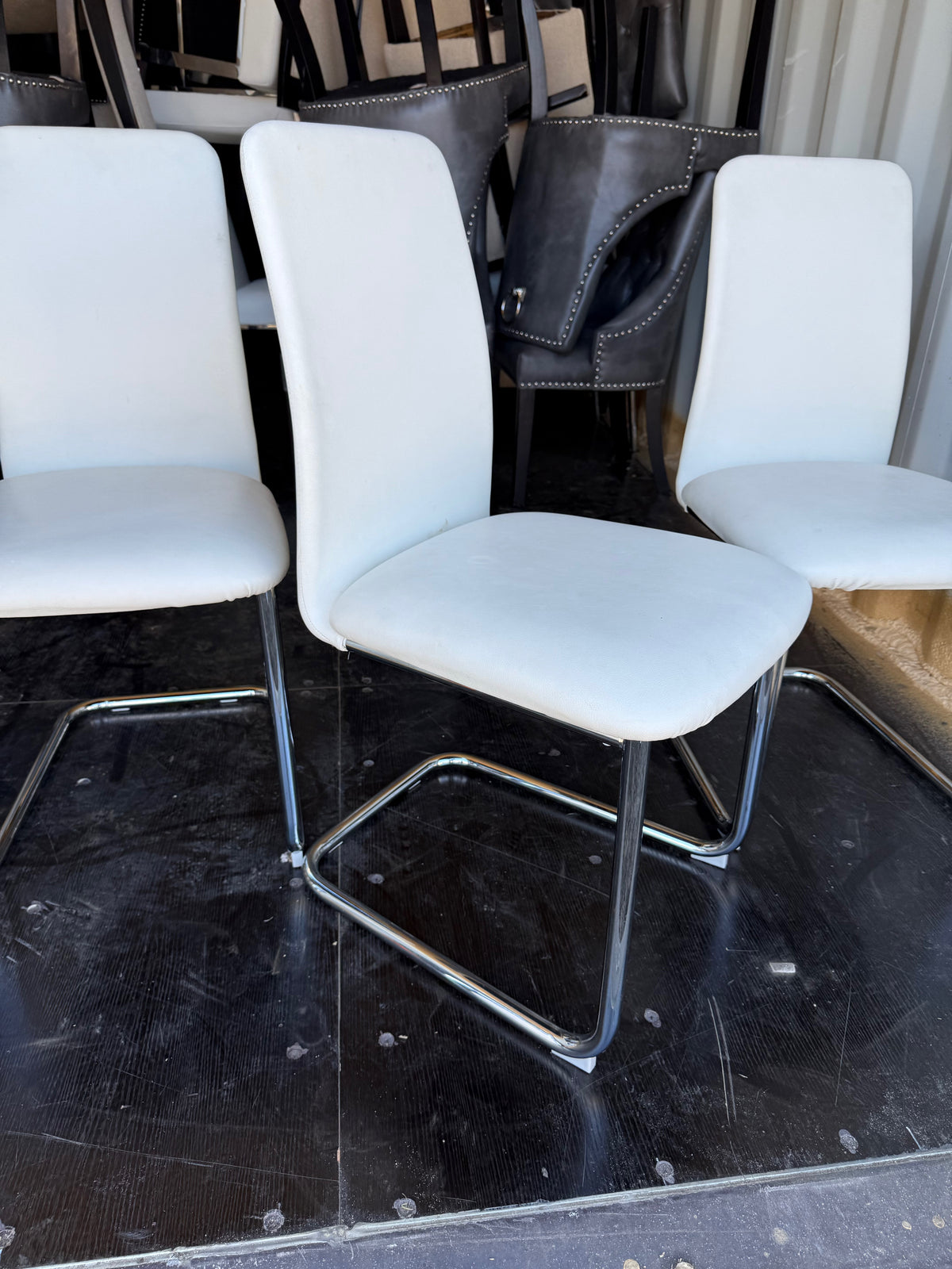 Set of 4 White Faux Leather Dining Chairs