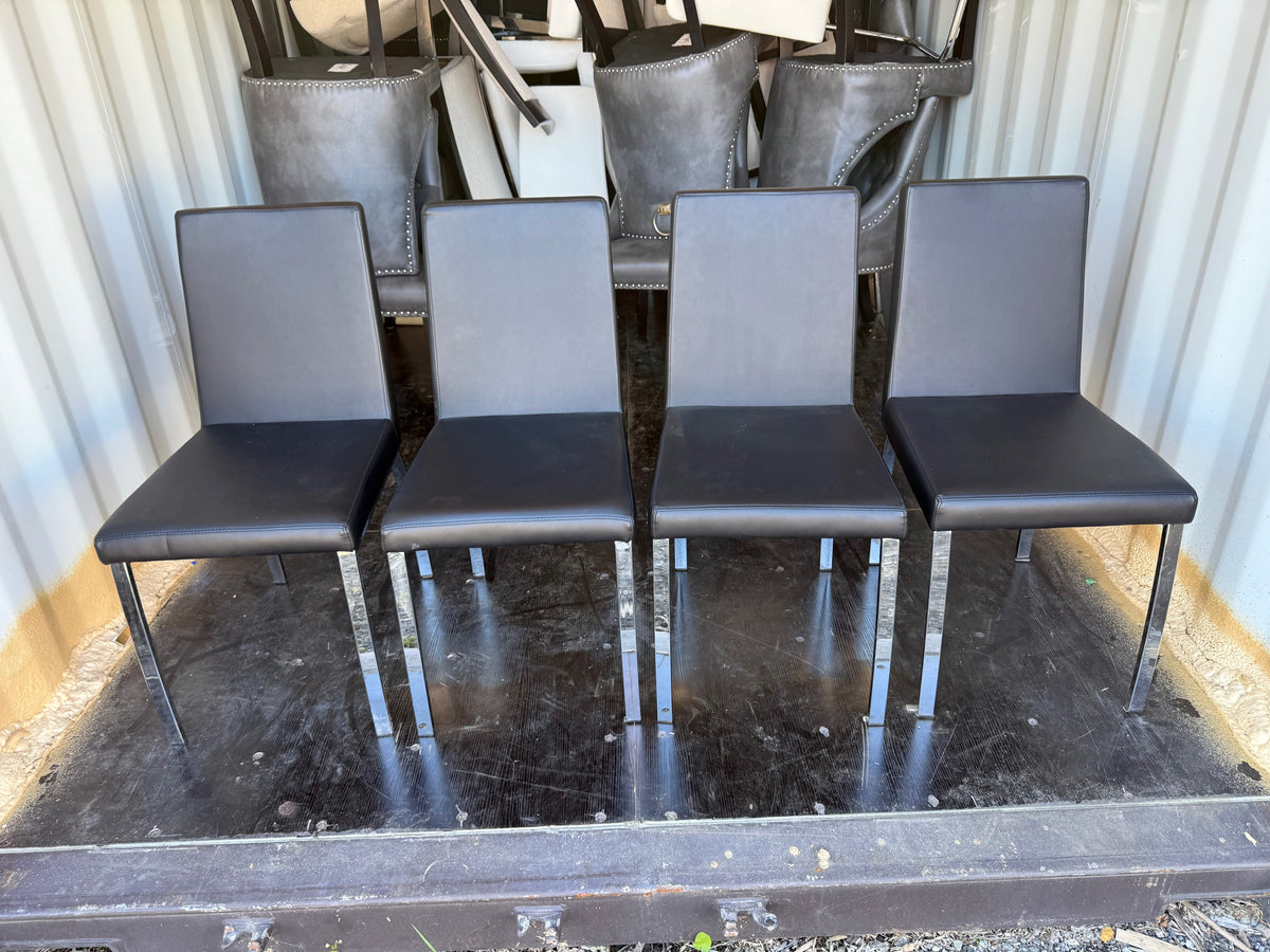 Set of 4 Black Faux Leather Dining Chairs