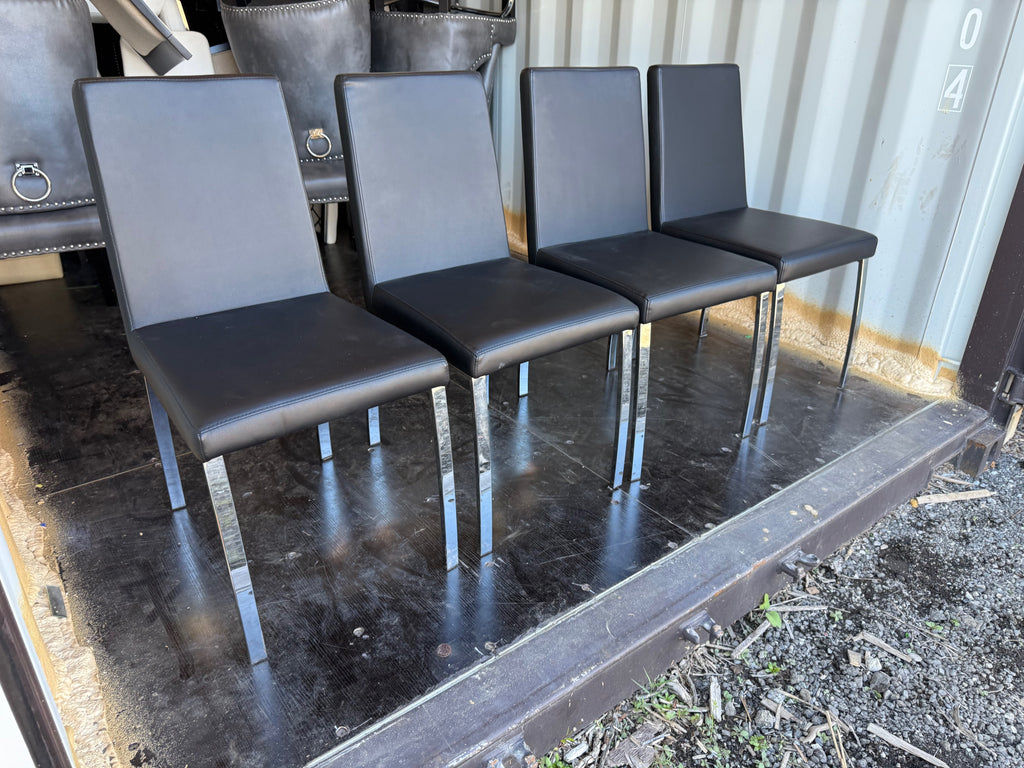 Set of 4 Black Faux Leather Dining Chairs