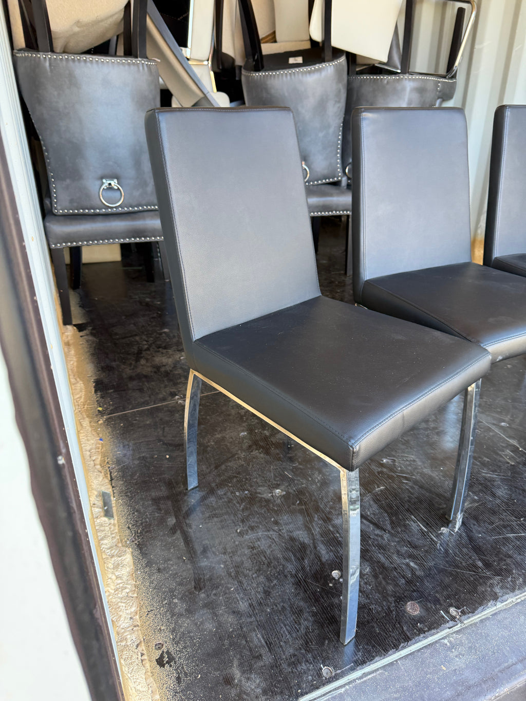 Set of 4 Black Faux Leather Dining Chairs