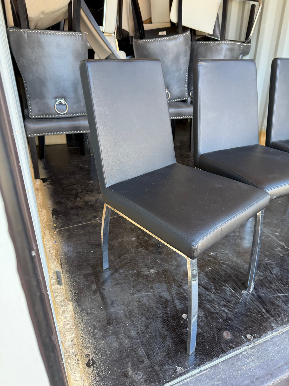 Set of 4 Black Faux Leather Dining Chairs