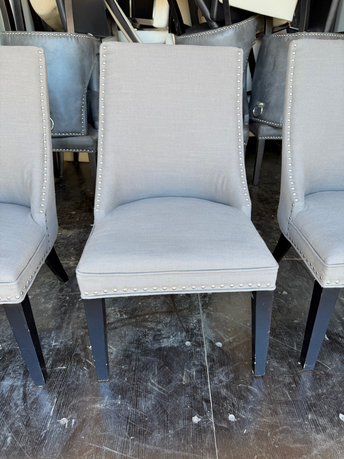 Set of 3 Grey Fabric Dining Chairs