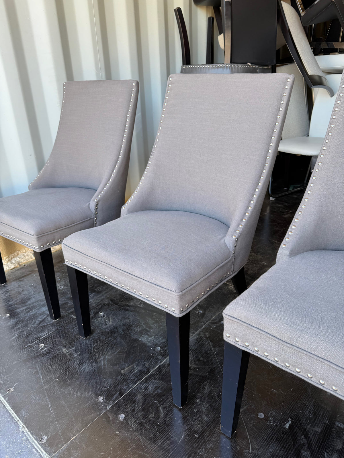 Set of 3 Grey Fabric Dining Chairs