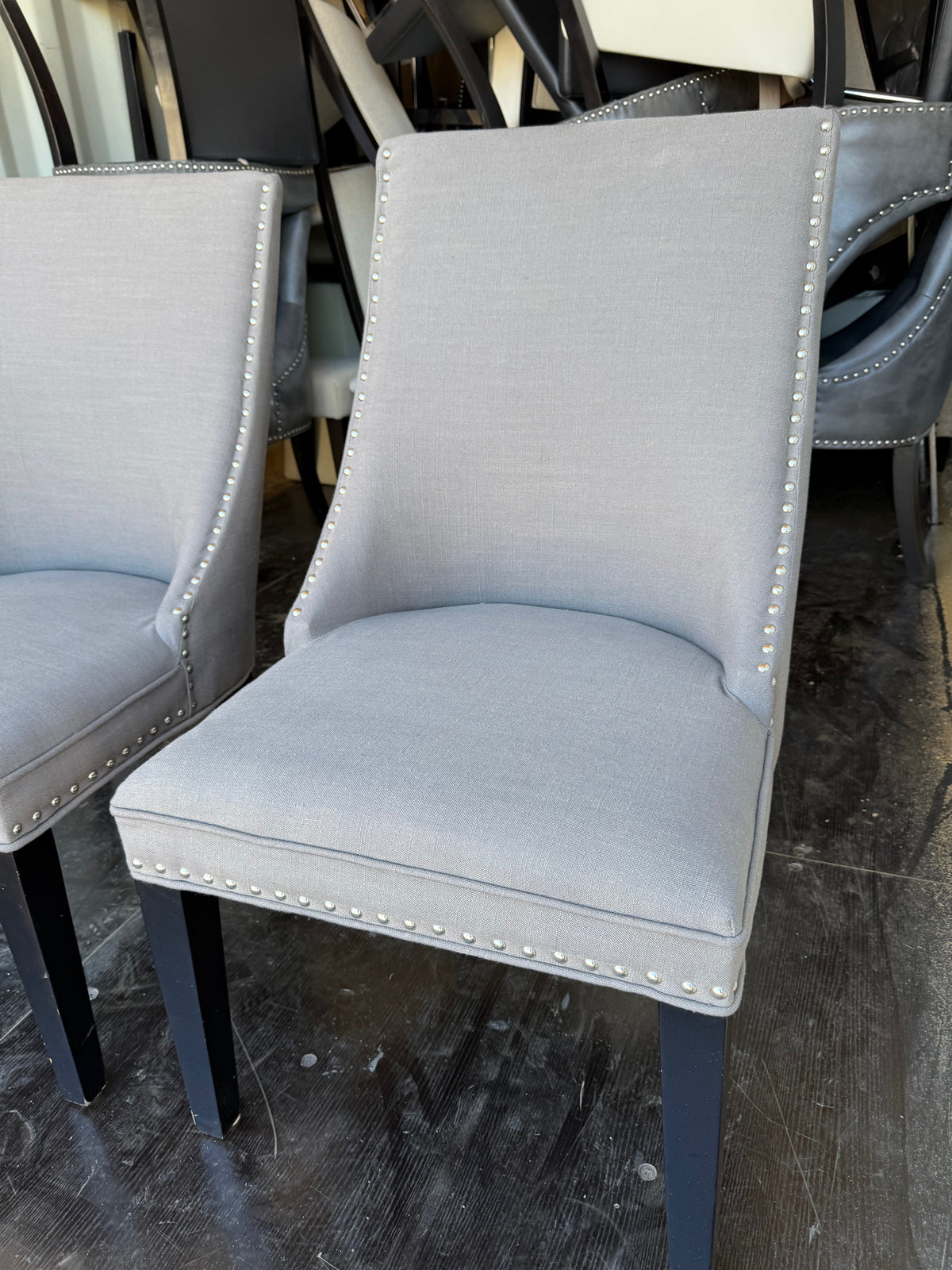 Set of 3 Grey Fabric Dining Chairs