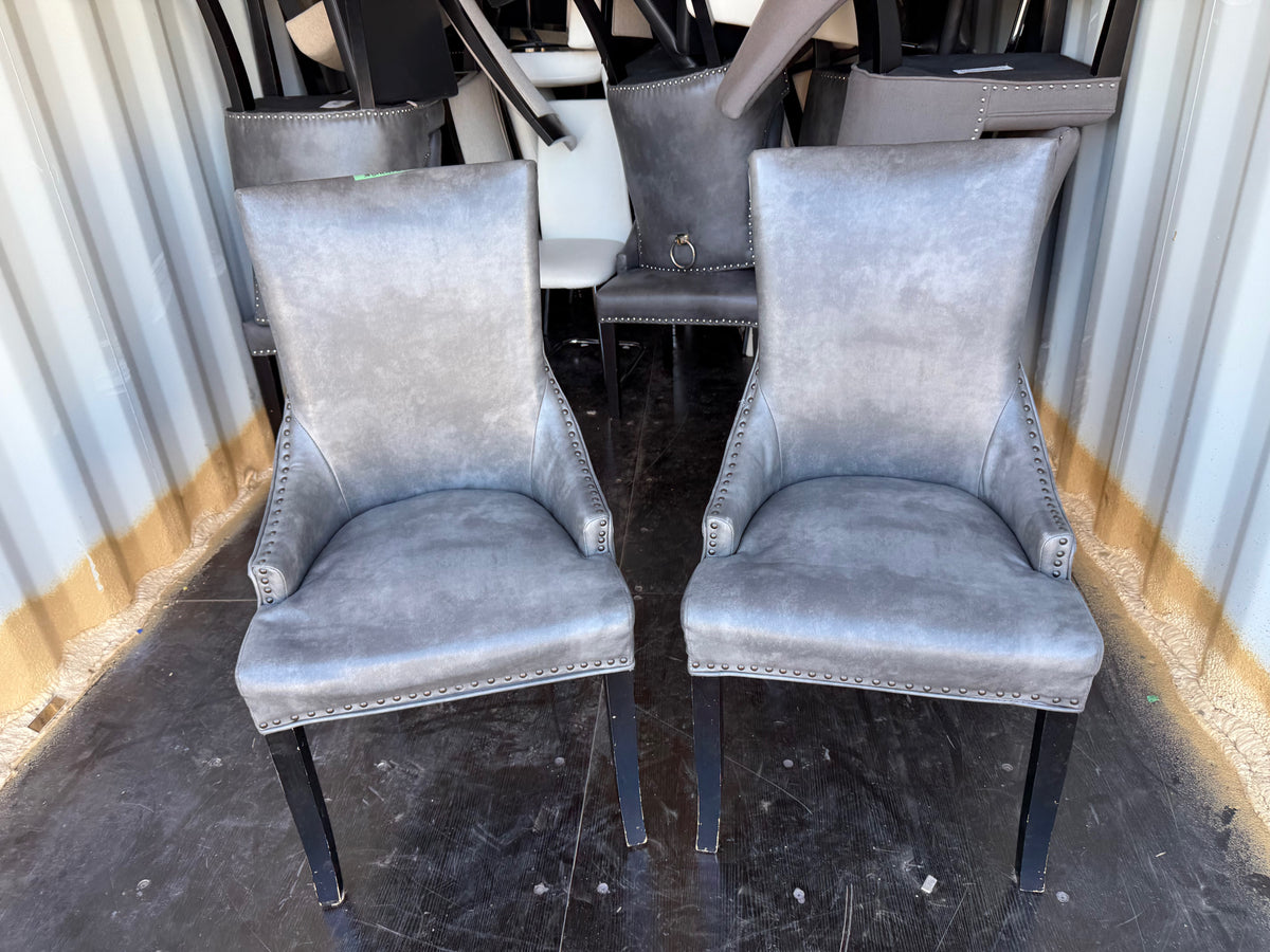 Set of 2 Grey Faux Leather Dining Chairs
