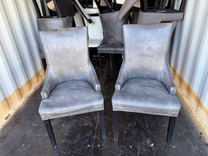Set of 2 Grey Faux Leather Dining Chairs