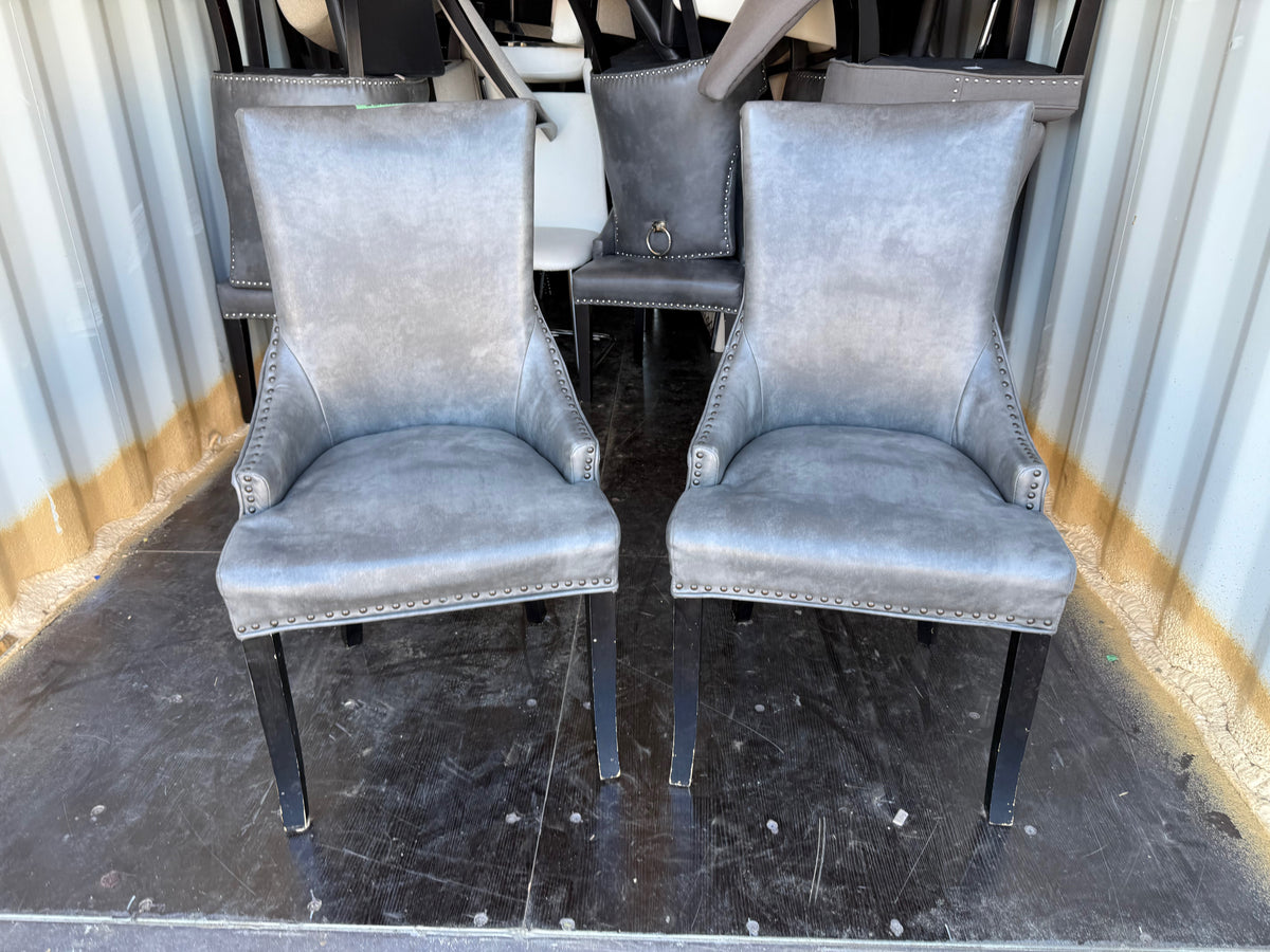 Set of 2 Grey Faux Leather Dining Chairs