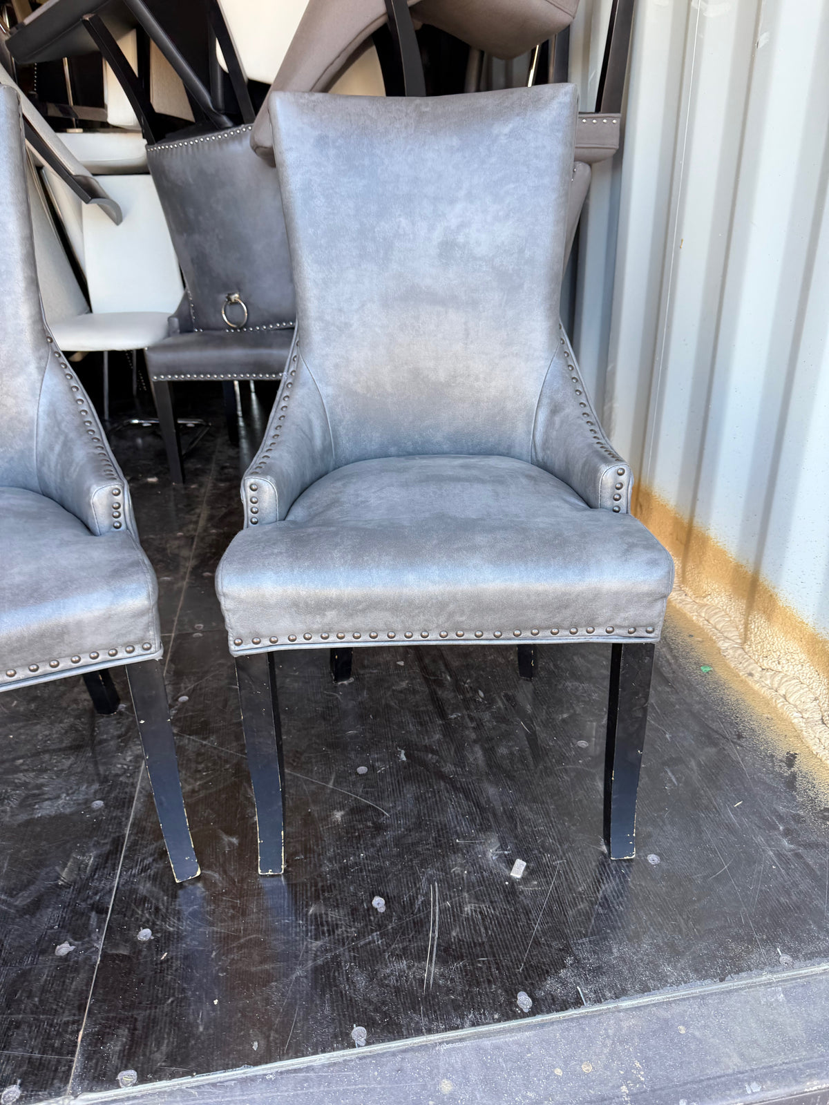 Set of 2 Grey Faux Leather Dining Chairs