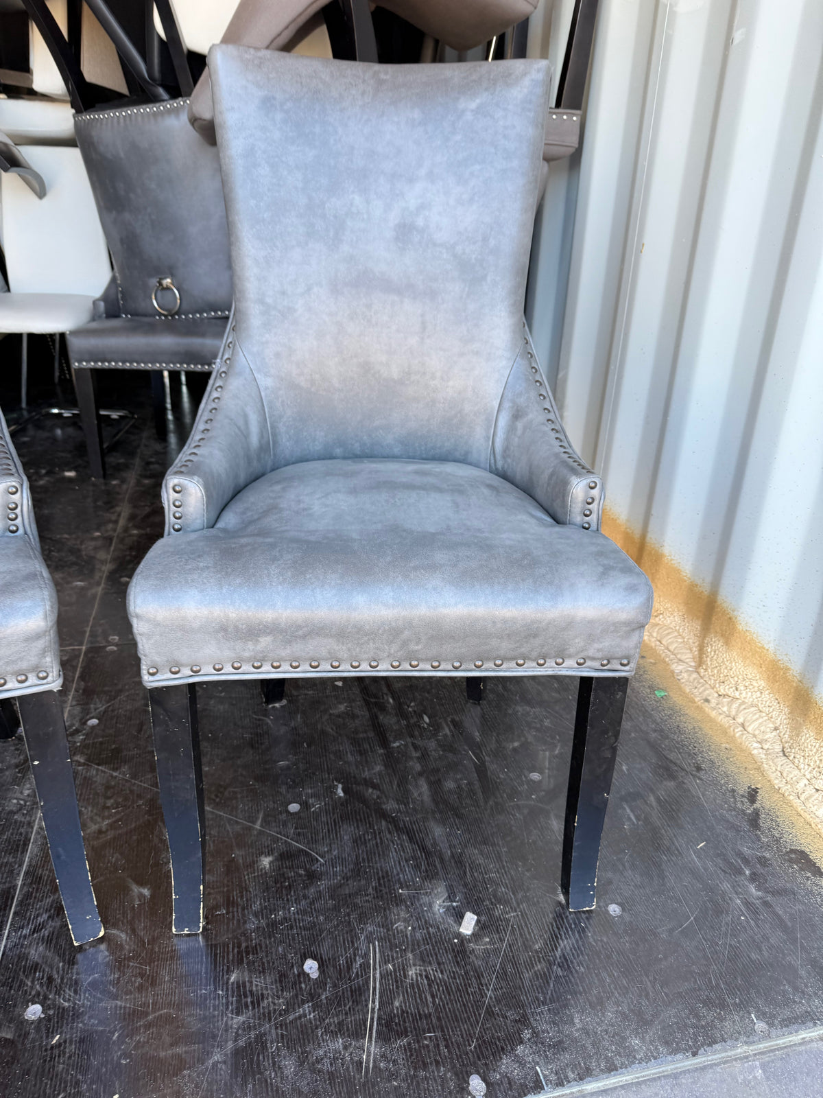 Set of 2 Grey Faux Leather Dining Chairs