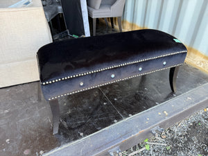 Black Velvet Bench with Studded Trim