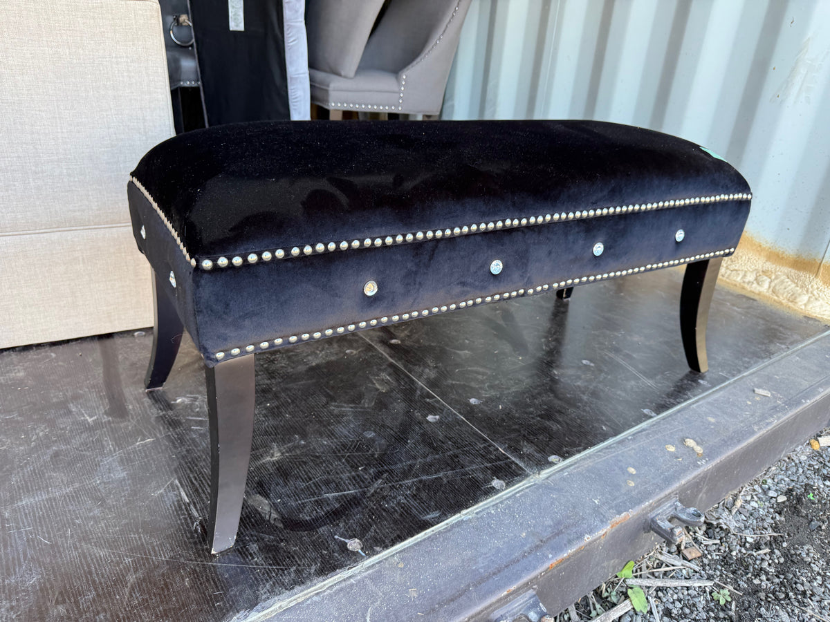 Black Velvet Bench with Studded Trim